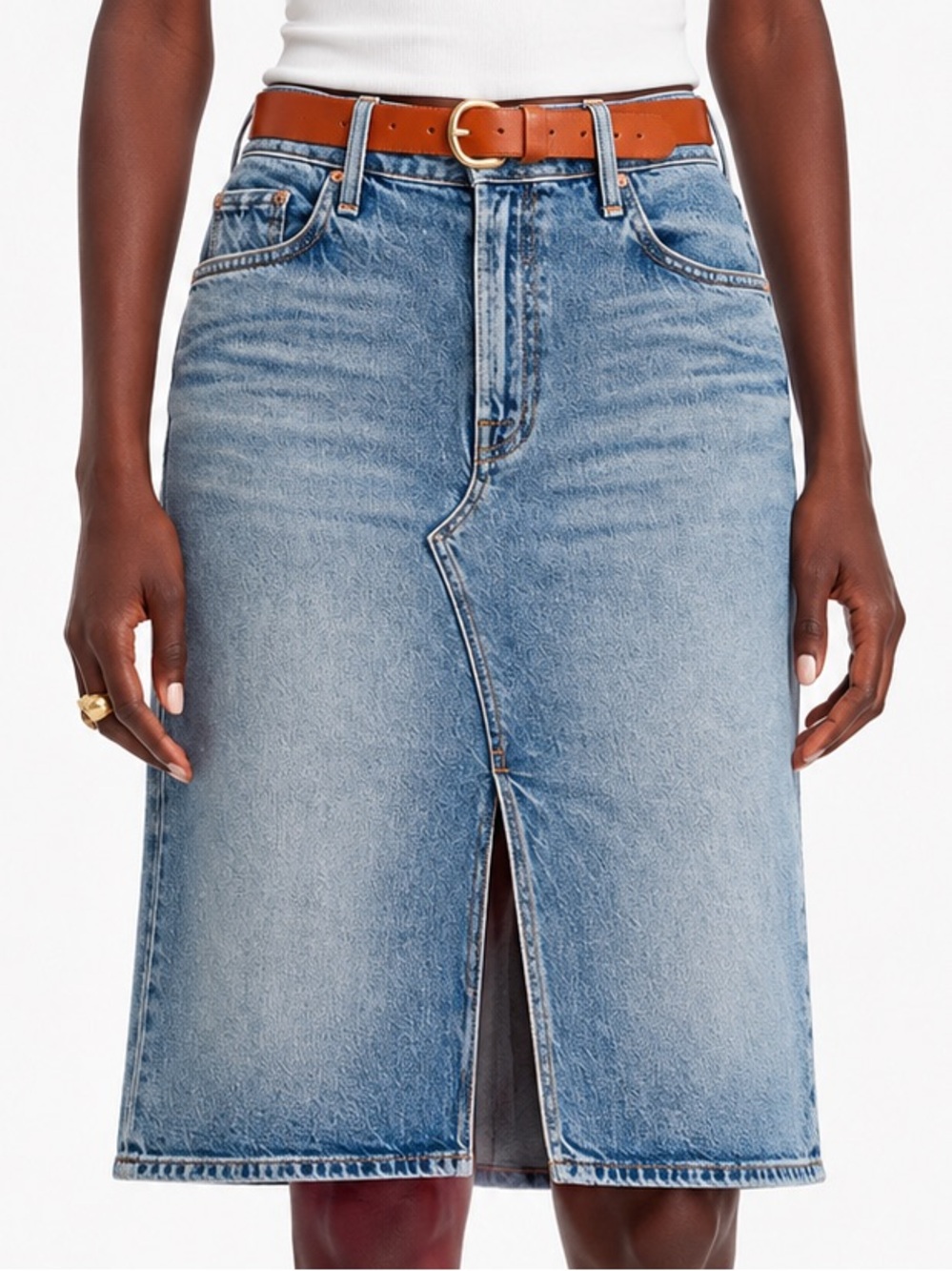 MOTHER Dither Denim Midi Skirt Never Let Go Blue VGUC Size 27